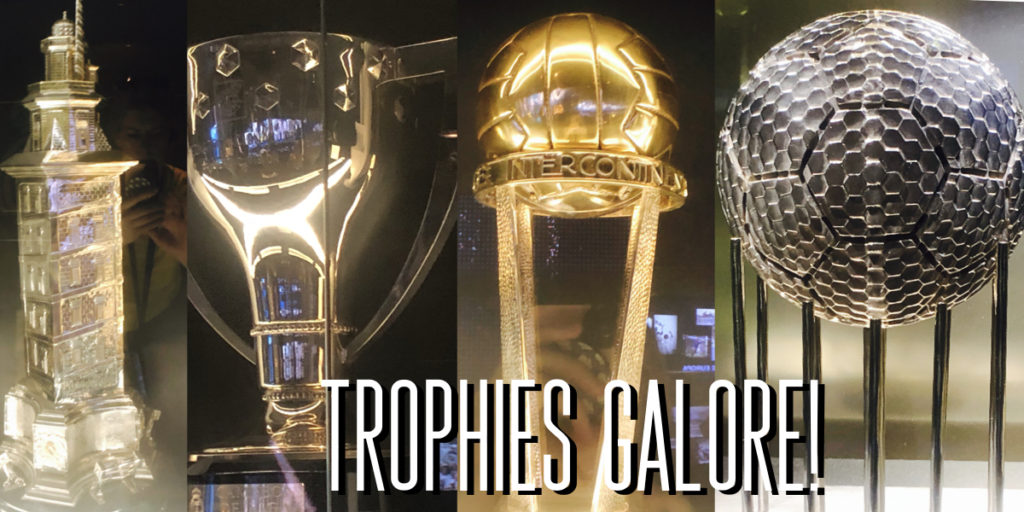 Different championship trophies in Madrid