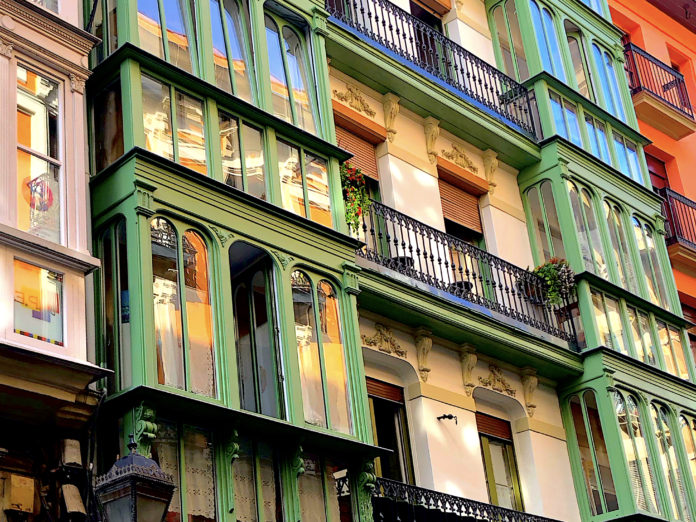The colorful architecture in Bilbao, Spain