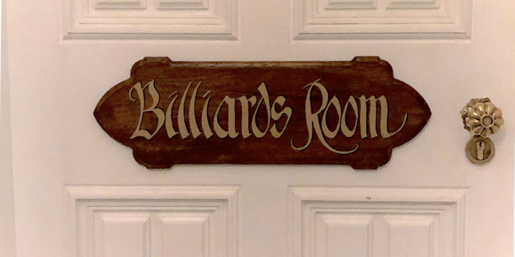 The door to the Billiards Room Bar at Ashford Castle.