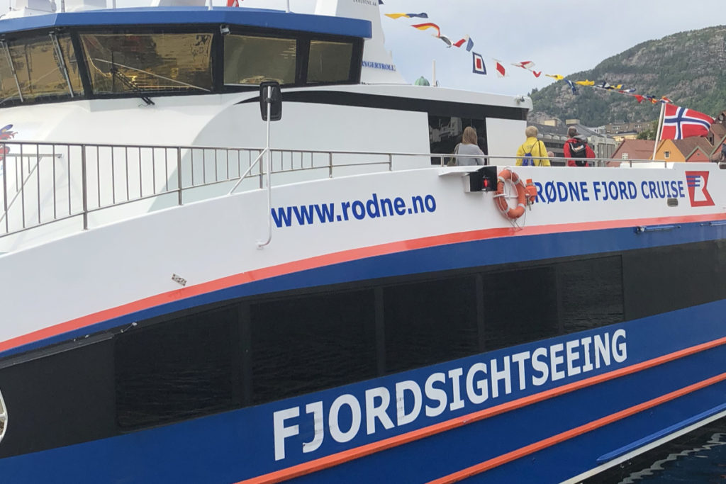 The fjord boat in Bergen, Norway sets off for sightseeing. 