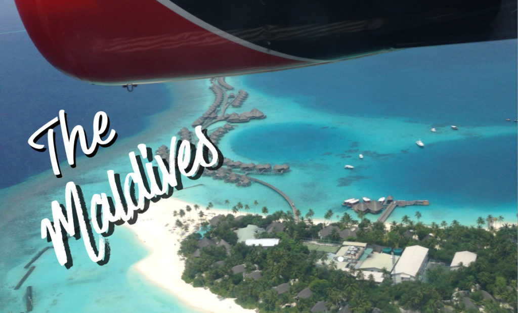 Overhead view of the Maldives from a seaplane.