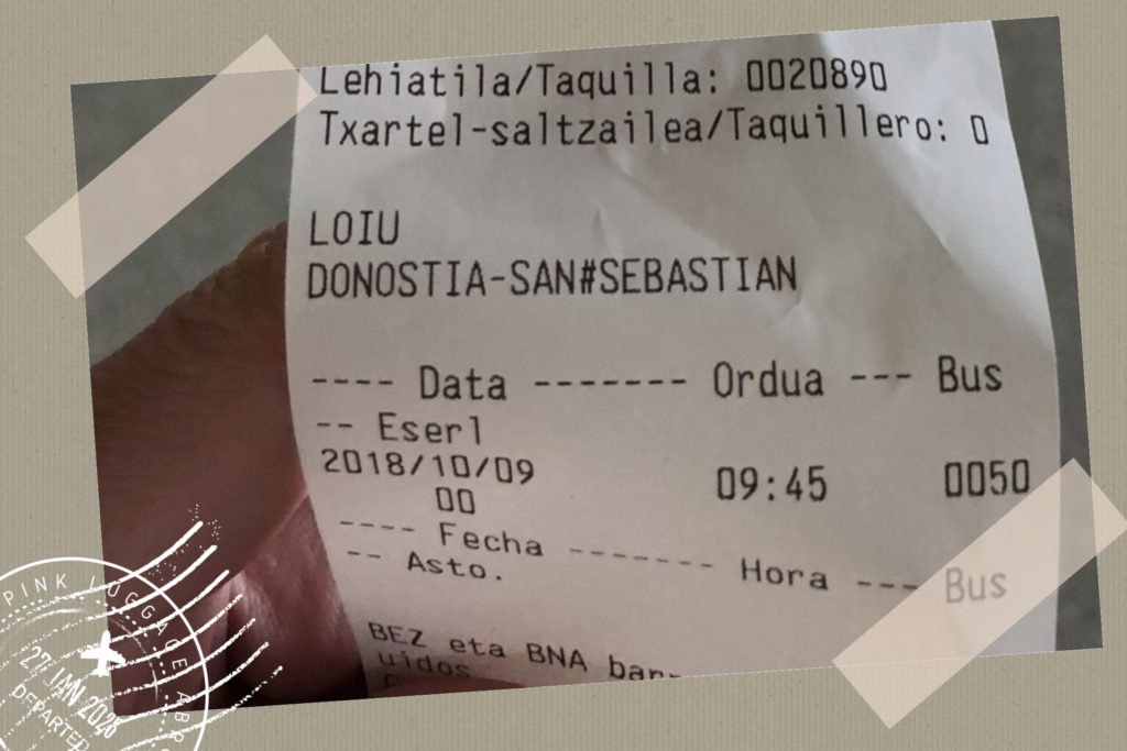 Bilbao to San Sebastian bus receipt