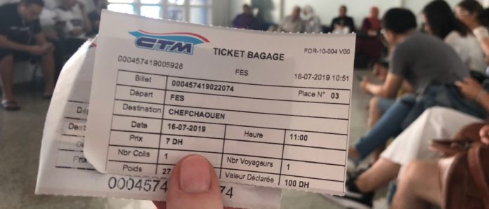 Fez to Chefchaouen CTM bus ticket.